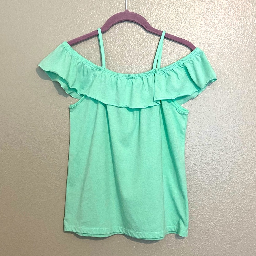 Girls Teal Cold Shoulder Top